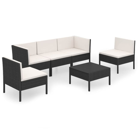 6-delige Loungeset met kussens poly rattan zwart - AllerleiShop