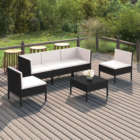 6-delige Loungeset met kussens poly rattan zwart - AllerleiShop