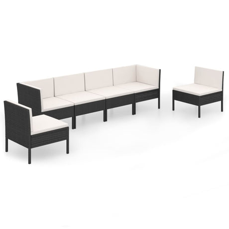 6-delige Loungeset met kussens poly rattan zwart - AllerleiShop