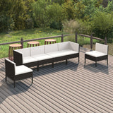 6-delige Loungeset met kussens poly rattan zwart - AllerleiShop
