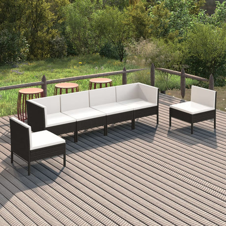 6-delige Loungeset met kussens poly rattan zwart - AllerleiShop