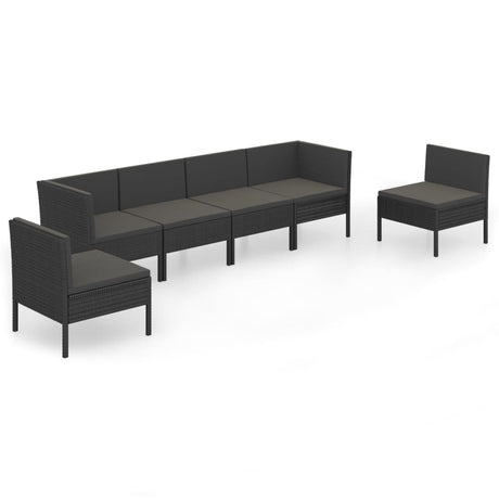 6-delige Loungeset met kussens poly rattan zwart - AllerleiShop