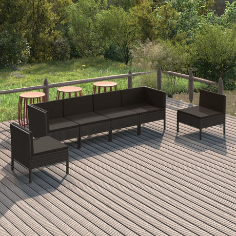 6-delige Loungeset met kussens poly rattan zwart - AllerleiShop