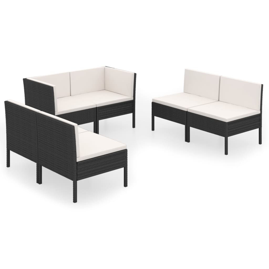 6-delige Loungeset met kussens poly rattan zwart - AllerleiShop