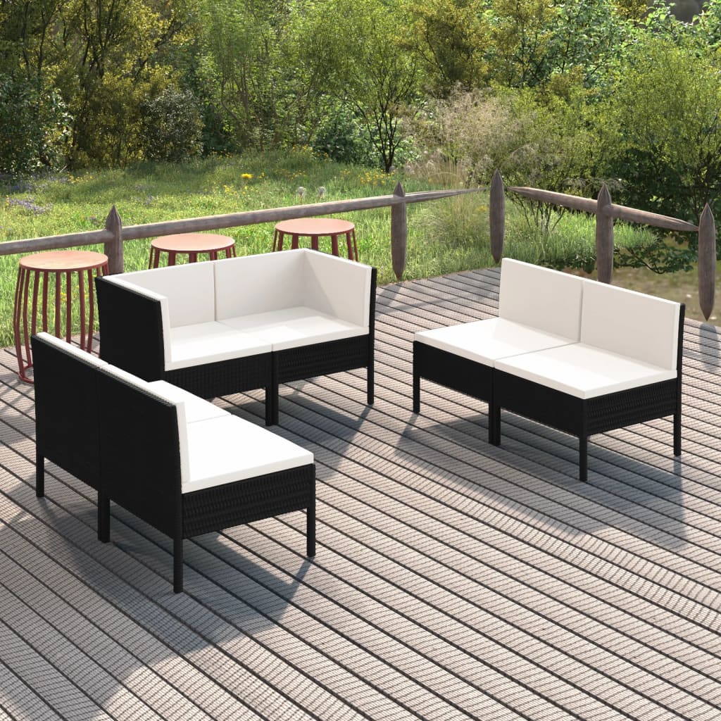 6-delige Loungeset met kussens poly rattan zwart - AllerleiShop