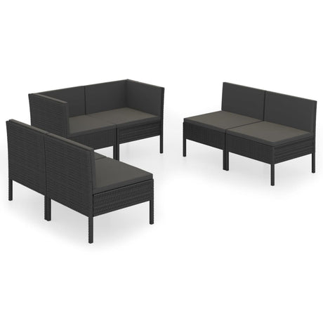 6-delige Loungeset met kussens poly rattan zwart - AllerleiShop