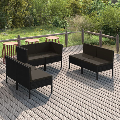 6-delige Loungeset met kussens poly rattan zwart - AllerleiShop