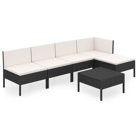 6-delige Loungeset met kussens poly rattan zwart - AllerleiShop
