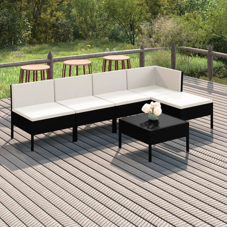 6-delige Loungeset met kussens poly rattan zwart - AllerleiShop