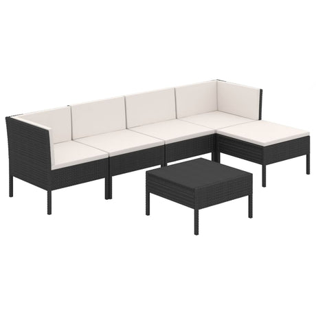 6-delige Loungeset met kussens poly rattan zwart - AllerleiShop