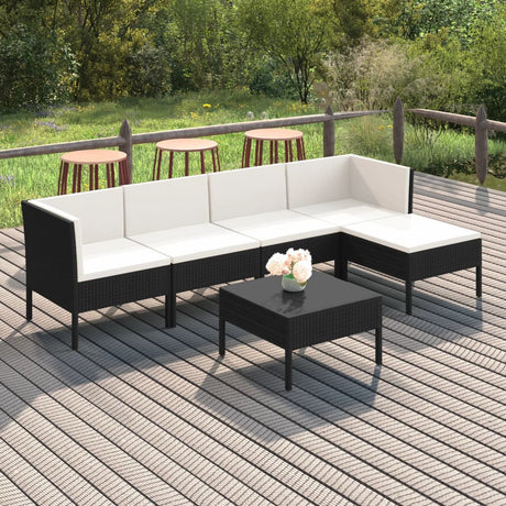 6-delige Loungeset met kussens poly rattan zwart - AllerleiShop