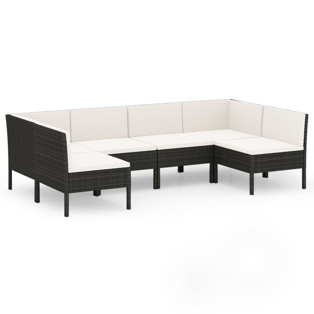 6-delige Loungeset met kussens poly rattan zwart - AllerleiShop