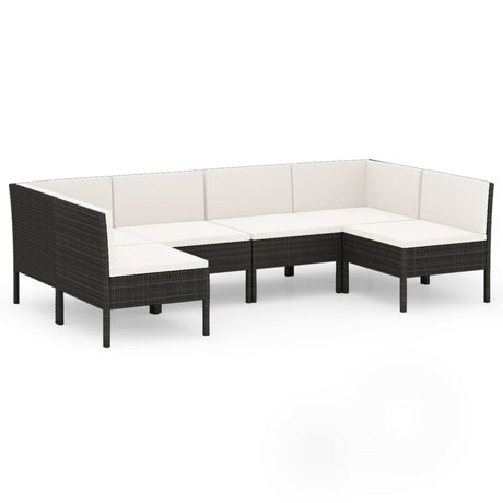 6-delige Loungeset met kussens poly rattan zwart - AllerleiShop