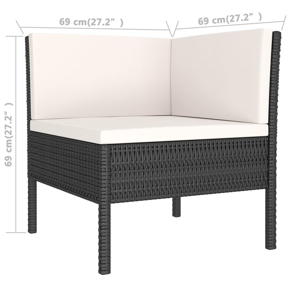 6-delige Loungeset met kussens poly rattan zwart - AllerleiShop