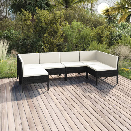 6-delige Loungeset met kussens poly rattan zwart - AllerleiShop