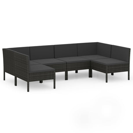 6-delige Loungeset met kussens poly rattan zwart - AllerleiShop
