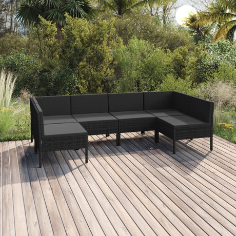 6-delige Loungeset met kussens poly rattan zwart - AllerleiShop