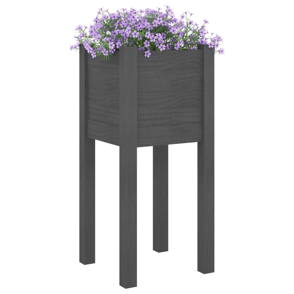 Plantenbakken 2 st 31x31x70 cm massief grenenhout grijs - AllerleiShop