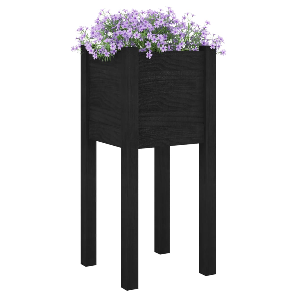 Plantenbakken 2 st 31x31x70 cm massief grenenhout zwart - AllerleiShop