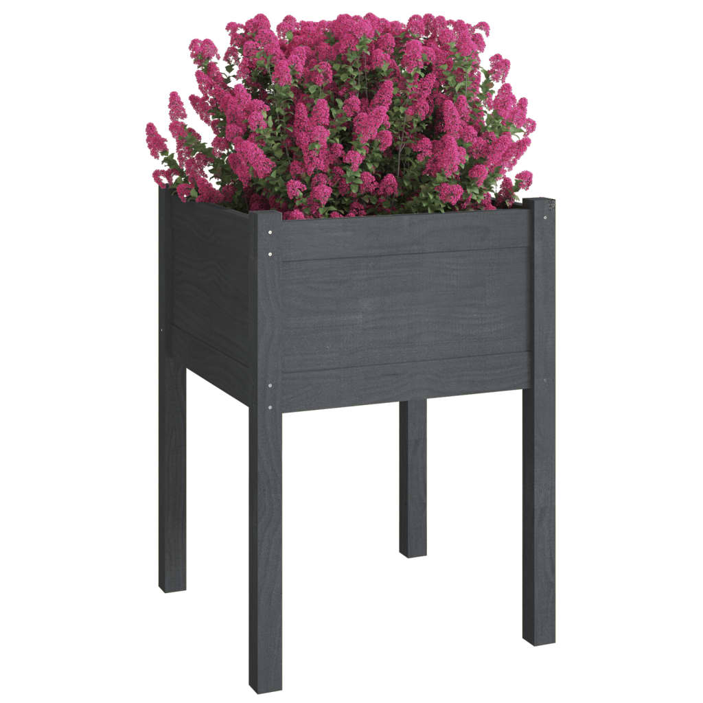 Plantenbakken 2 st 50x50x70 cm massief grenenhout grijs - AllerleiShop