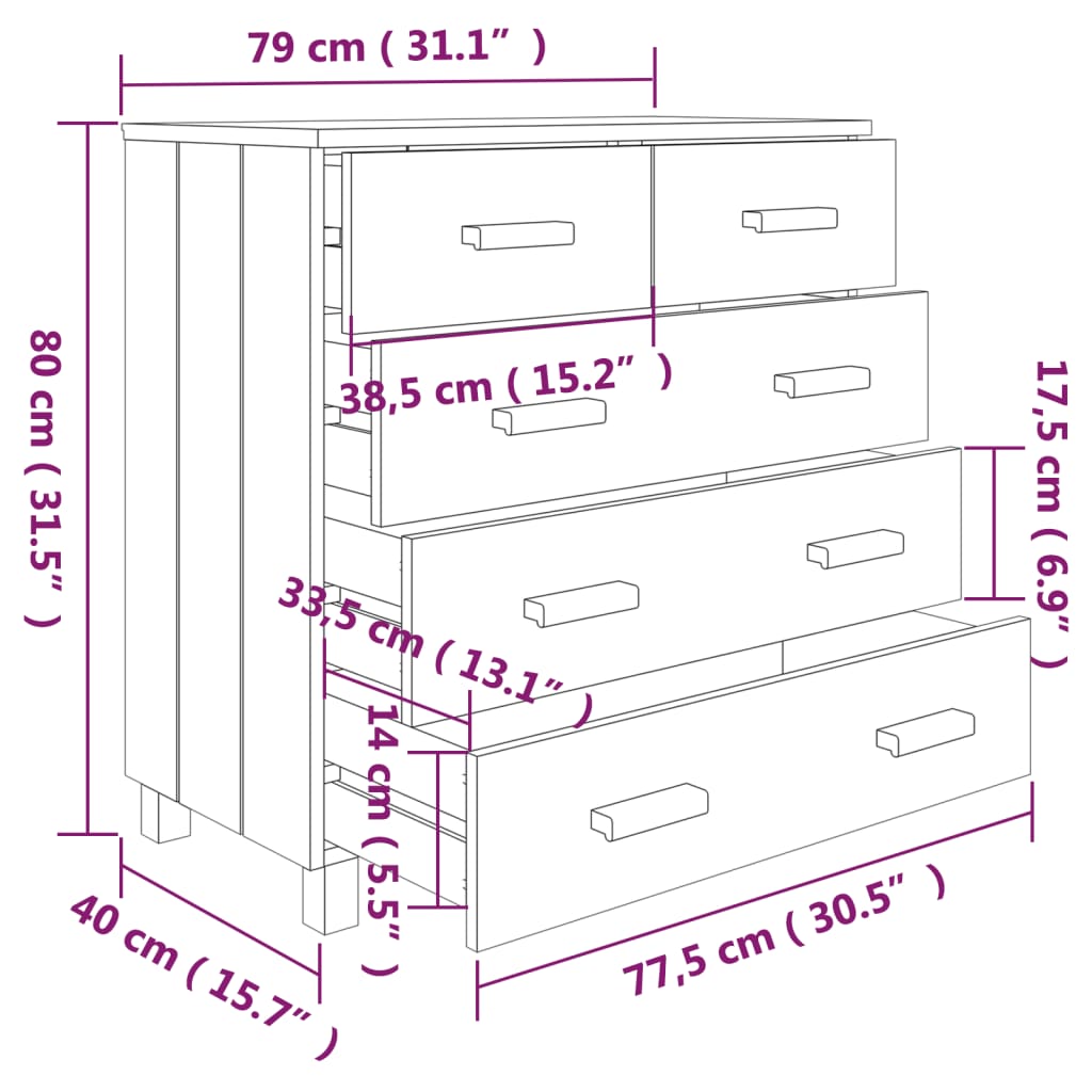 Dressoir HAMAR 79x40x80 cm massief grenenhout honingbruin - AllerleiShop