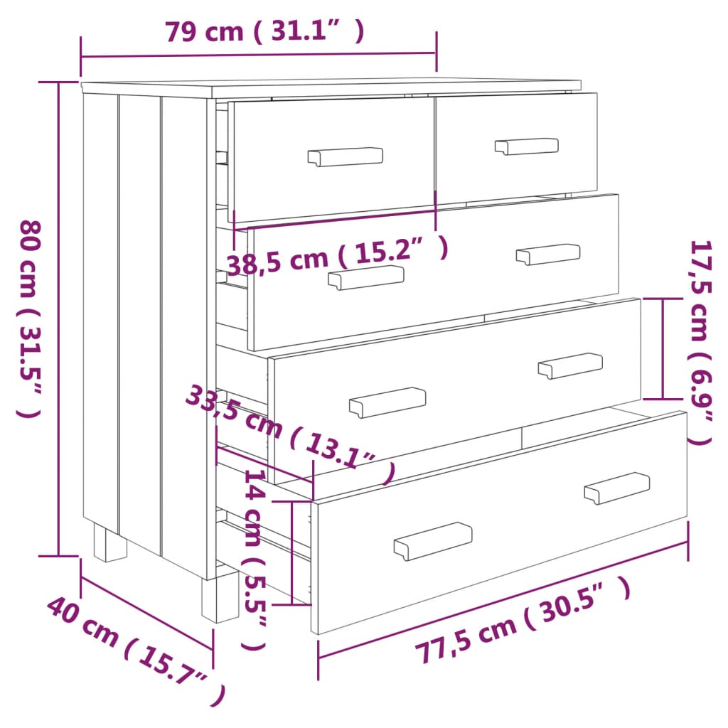 Dressoir HAMAR 79x40x80 cm massief grenenhout lichtgrijs - AllerleiShop