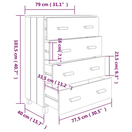 Dressoir HAMAR 79x40x103,5 cm massief grenenhout honingbruin - AllerleiShop