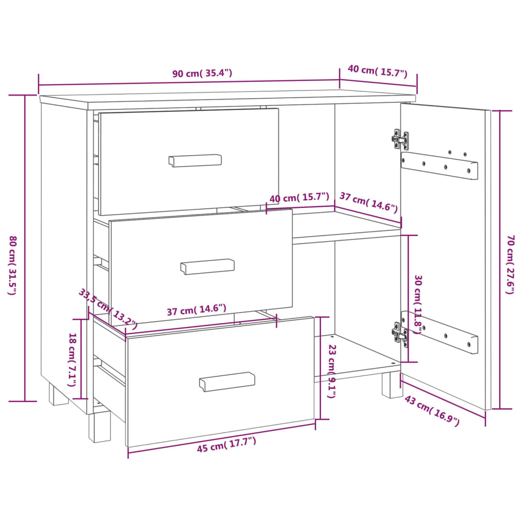 Dressoir HAMAR 90x40x80 cm massief grenenhout honingbruin - AllerleiShop