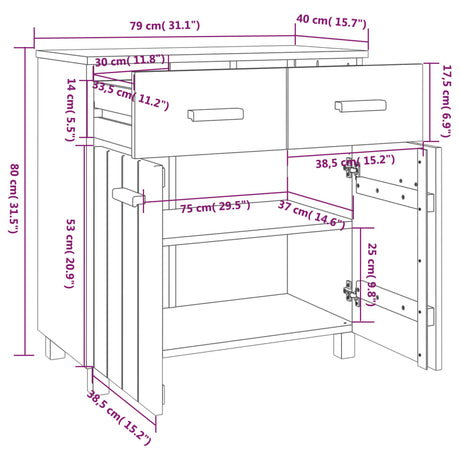 Dressoir HAMAR 79x40x80 cm massief grenenhout honingbruin - AllerleiShop