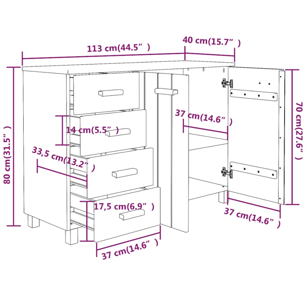 Dressoir HAMAR 113x40x80 cm massief grenenhout honingbruin - AllerleiShop