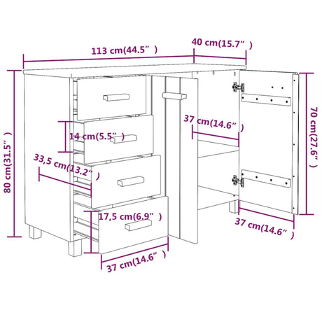 Dressoir HAMAR 113x40x80 cm massief grenenhout honingbruin - AllerleiShop