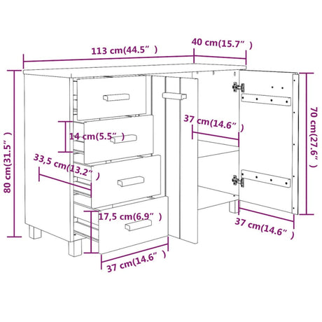 Dressoir HAMAR 113x40x80 cm massief grenenhout wit - AllerleiShop