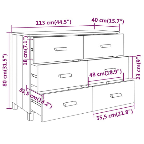 Dressoir HAMAR 113x40x80 cm massief grenenhout wit - AllerleiShop