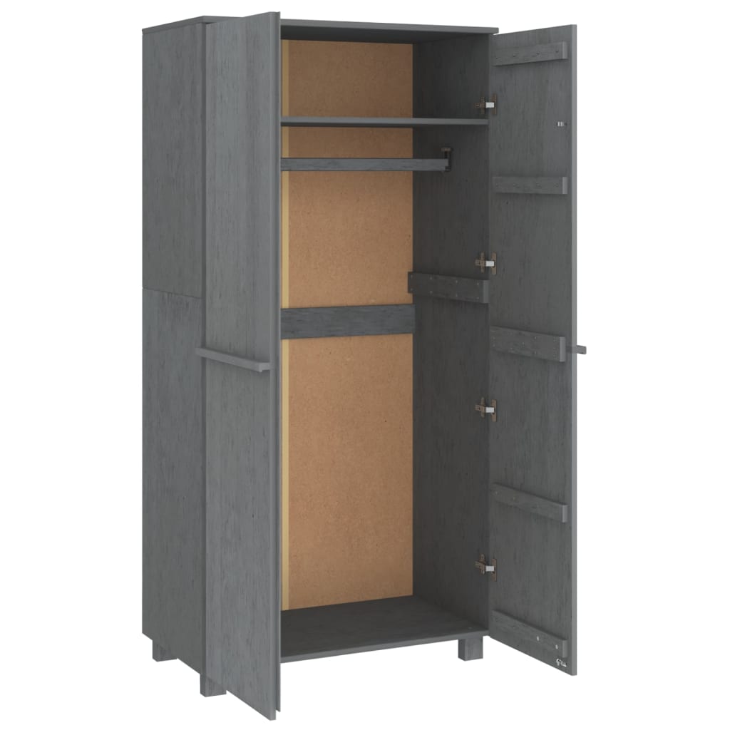 Kledingkast HAMAR 89x50x180 cm massief grenenhout donkergrijs - AllerleiShop