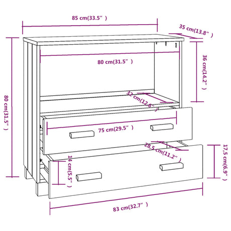 Dressoir HAMAR 85x35x80 cm massief grenenhout honingbruin - AllerleiShop