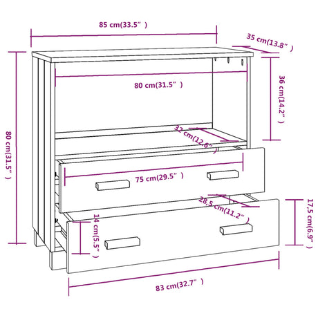 Dressoir HAMAR 85x35x80 cm massief grenenhout wit - AllerleiShop