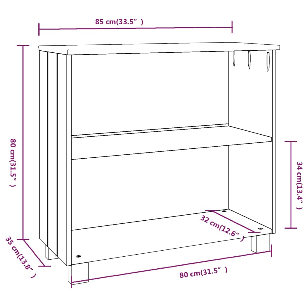 Dressoir HAMAR 85x35x80 cm massief grenenhout wit - AllerleiShop