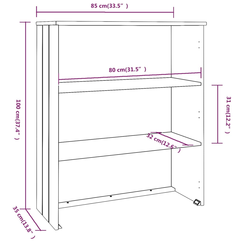 Opzetkast HAMAR 85x35x100 cm massief grenenhout honingbruin - AllerleiShop