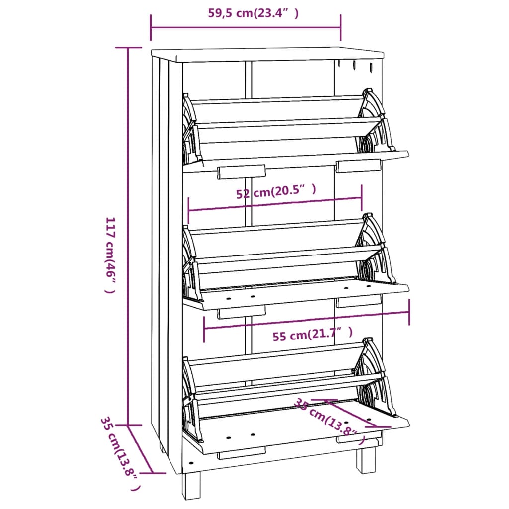 Schoenenkast HAMAR 59,5x35x117 cm grenenhout honingbruin - AllerleiShop