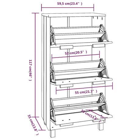 Schoenenkast HAMAR 59,5x35x117 cm grenenhout honingbruin - AllerleiShop