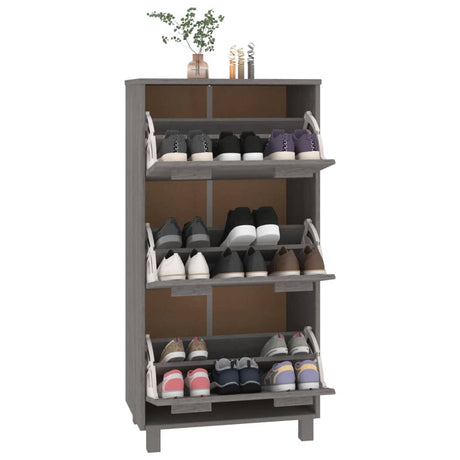 Schoenenkast HAMAR 59,5x35x117 cm massief grenenhout lichtgrijs - AllerleiShop