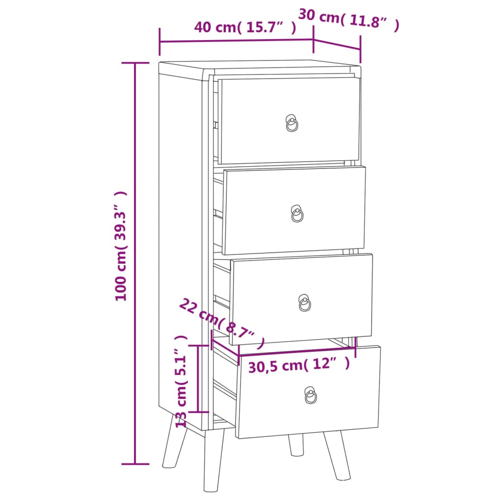 Ladekast 40x30x100 cm massief teakhout - AllerleiShop