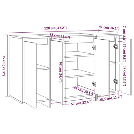 Dressoir 120x41x75 cm bewerkt hout wit - AllerleiShop