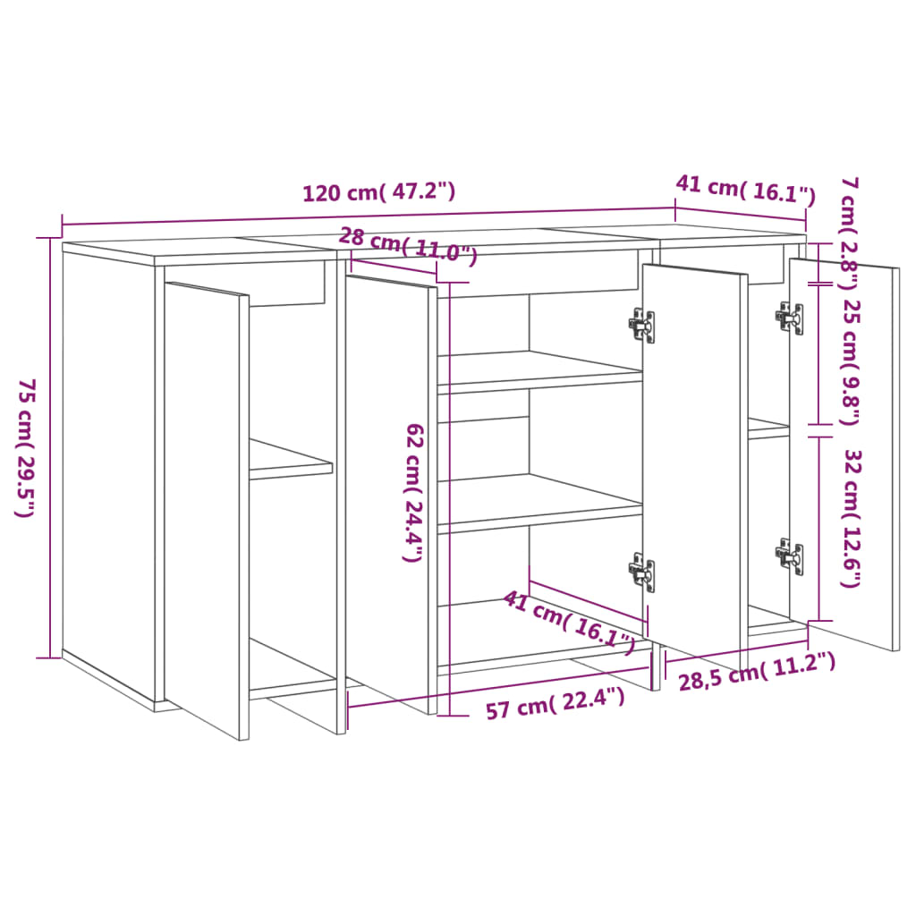 Dressoir 120x41x75 cm bewerkt hout grijs sonoma eikenkleurig - AllerleiShop