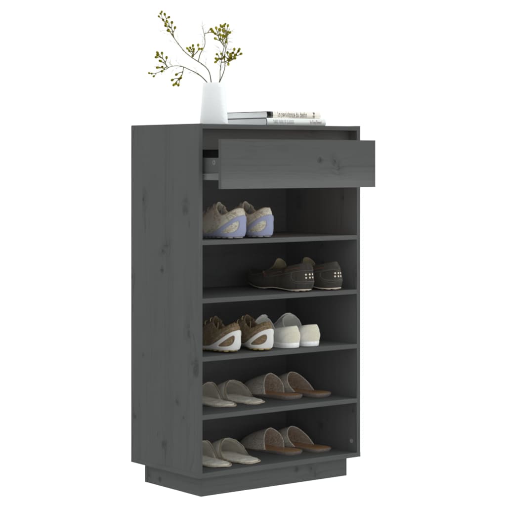 Schoenenkast 60x34x105 cm massief grenenhout grijs - AllerleiShop