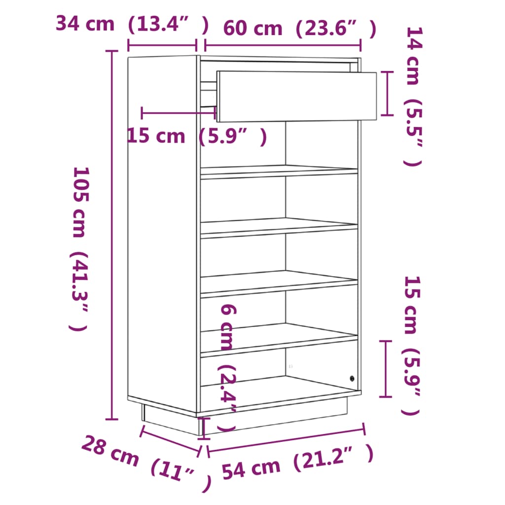 Schoenenkast 60x34x105 cm massief grenenhout grijs - AllerleiShop