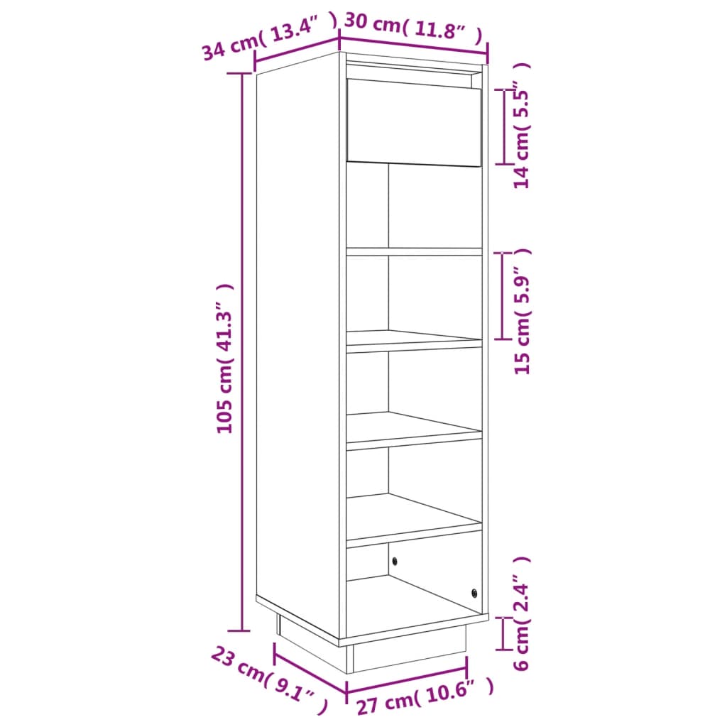 Schoenenkast 30x34x105 cm massief grenenhout wit - AllerleiShop