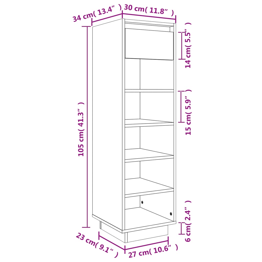 Schoenenkast 30x34x105 cm massief grenenhout grijs - AllerleiShop