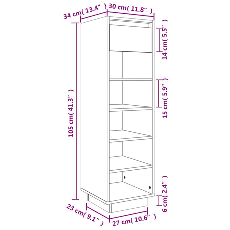 Schoenenkast 30x34x105 cm massief grenenhout grijs - AllerleiShop