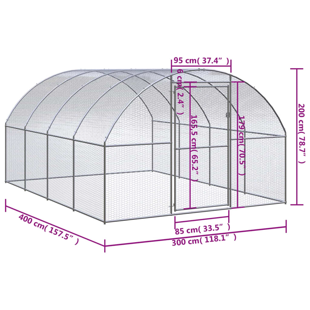 Kippenren 3x4x2 m gegalvaniseerd staal - AllerleiShop